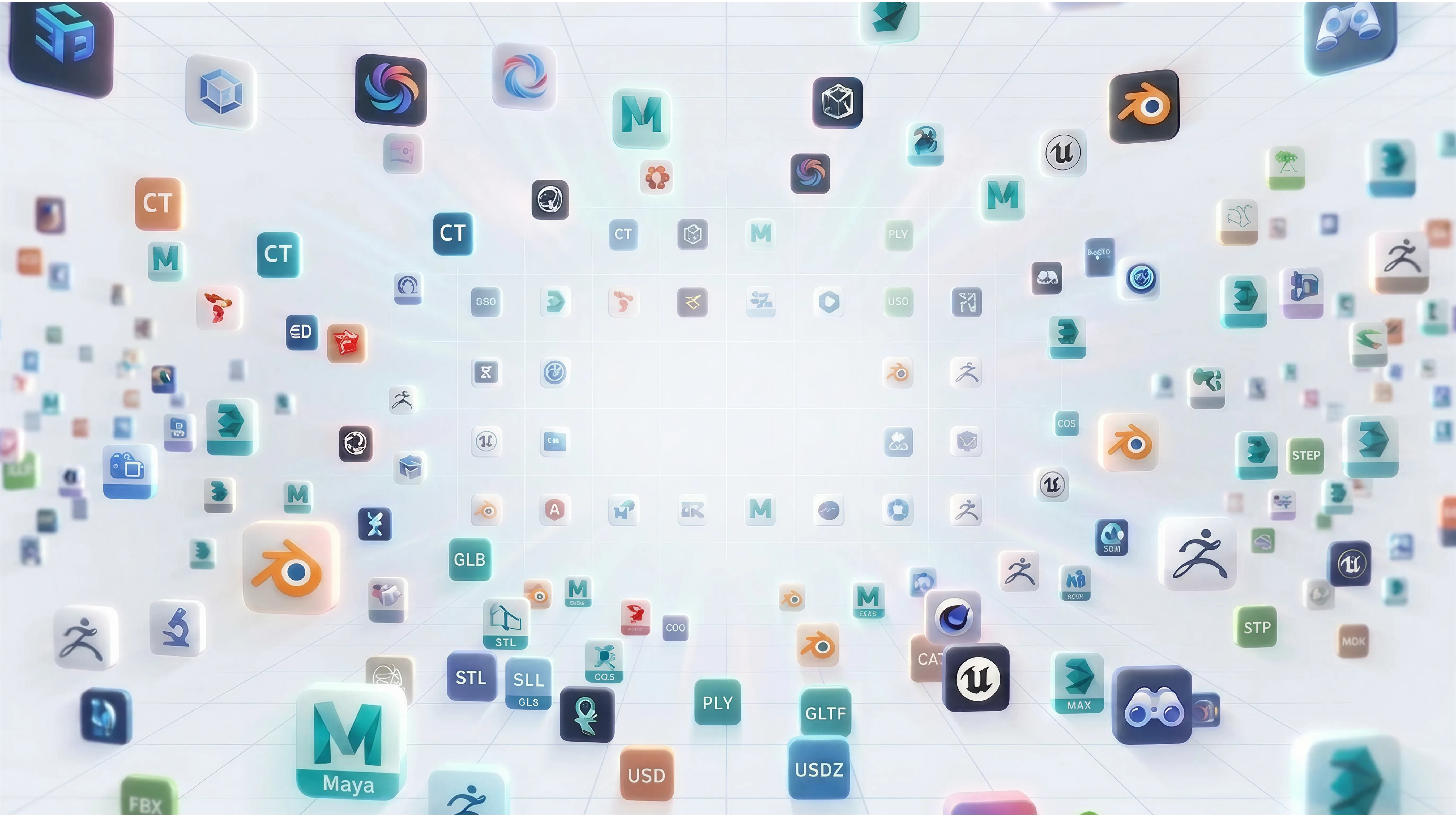 3D content support with common software and asset format icons