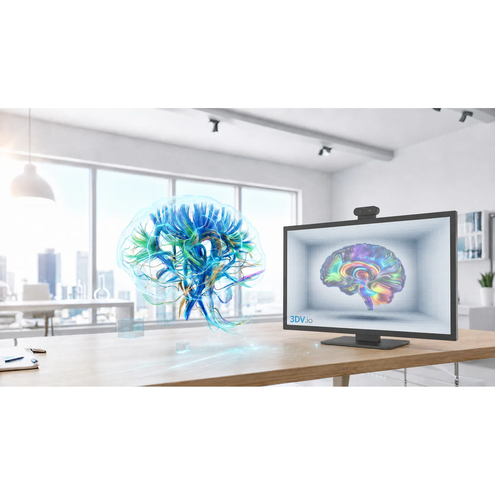 32 inch 3DV Essential Display showing glasses-free 3D spatial content